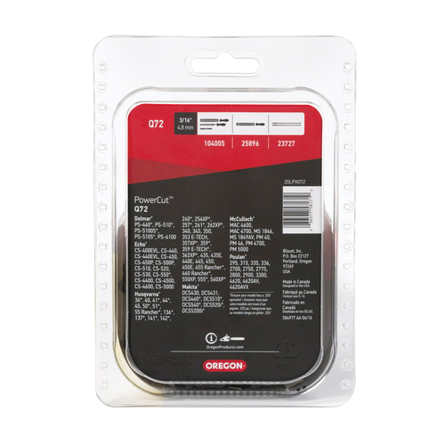 Oregon PowerCut Q72 Saw Chain, 20LPX Chain, 18 in L Bar, 0.063 in Gauge, 0.325 in TPI/Pitch, 72-Link