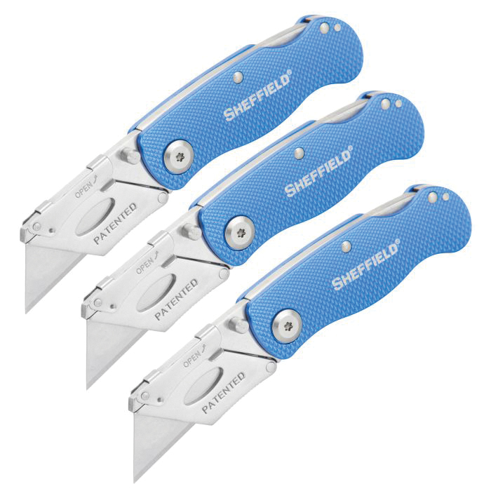 12514 Utility Knife, 3-Blade, Textured Grip Handle, Blue Handle