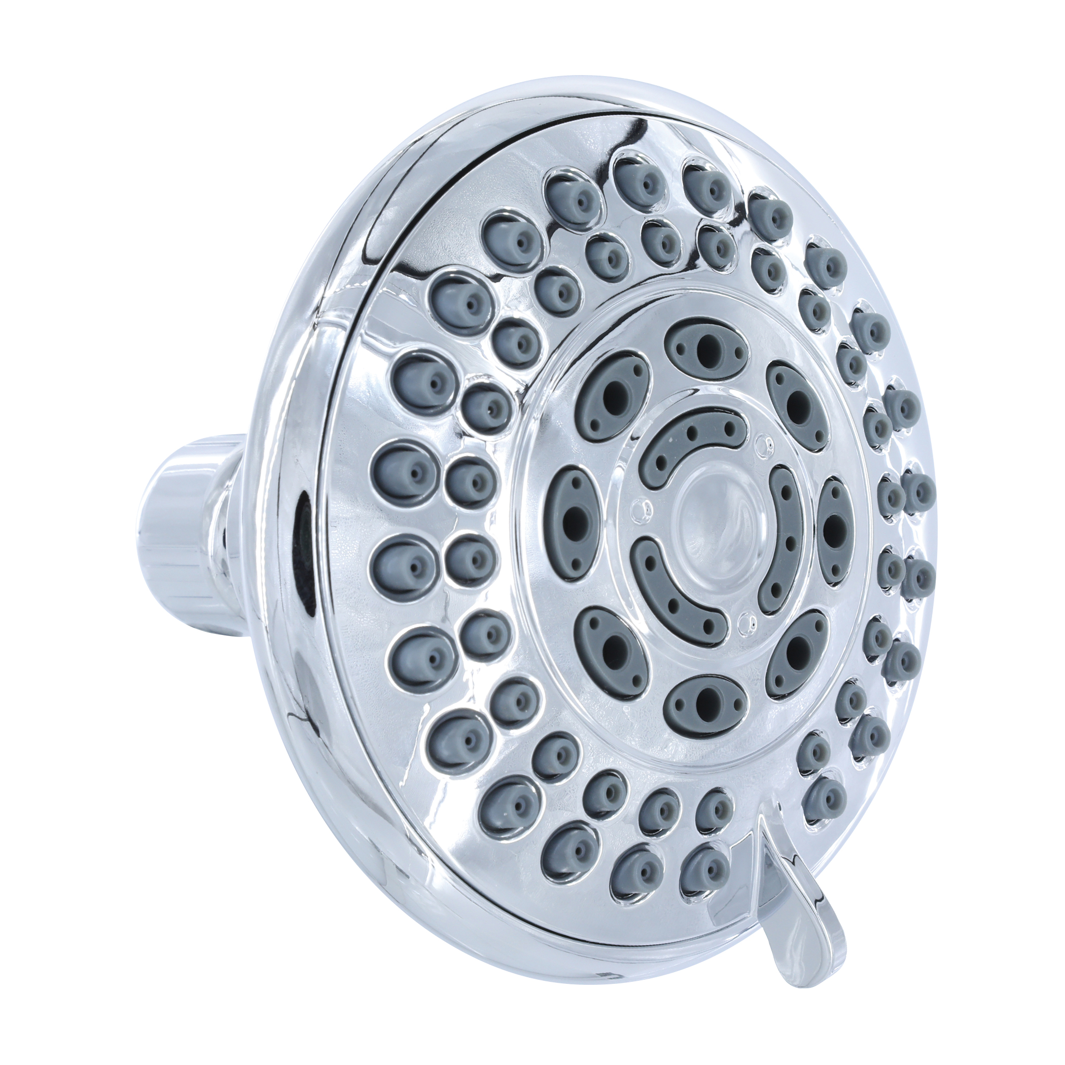 12017 Fixed Showerhead, Round, 1.8 gpm, 1/2 in Connection, 5-Spray Function, Plastic, Chrome, 4.13 in Dia