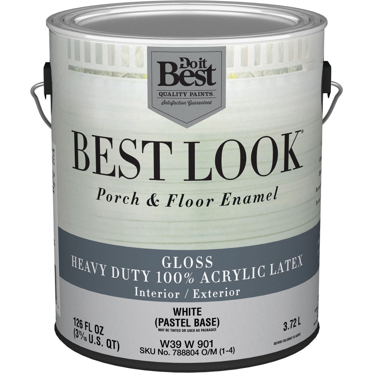 Best Look W39W00901-16 Porch and Floor Enamel, Gloss Sheen, White Pastel Base, 1 gal, Can, 400 sq-ft Coverage Area