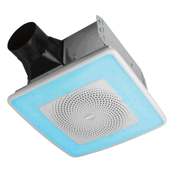 ChromaComfort SPK110RGBL Exhaust Fan With Speaker, 0.4 A, 120 V, 110 cfm Air, 1.5 sones, LED Lamp, White