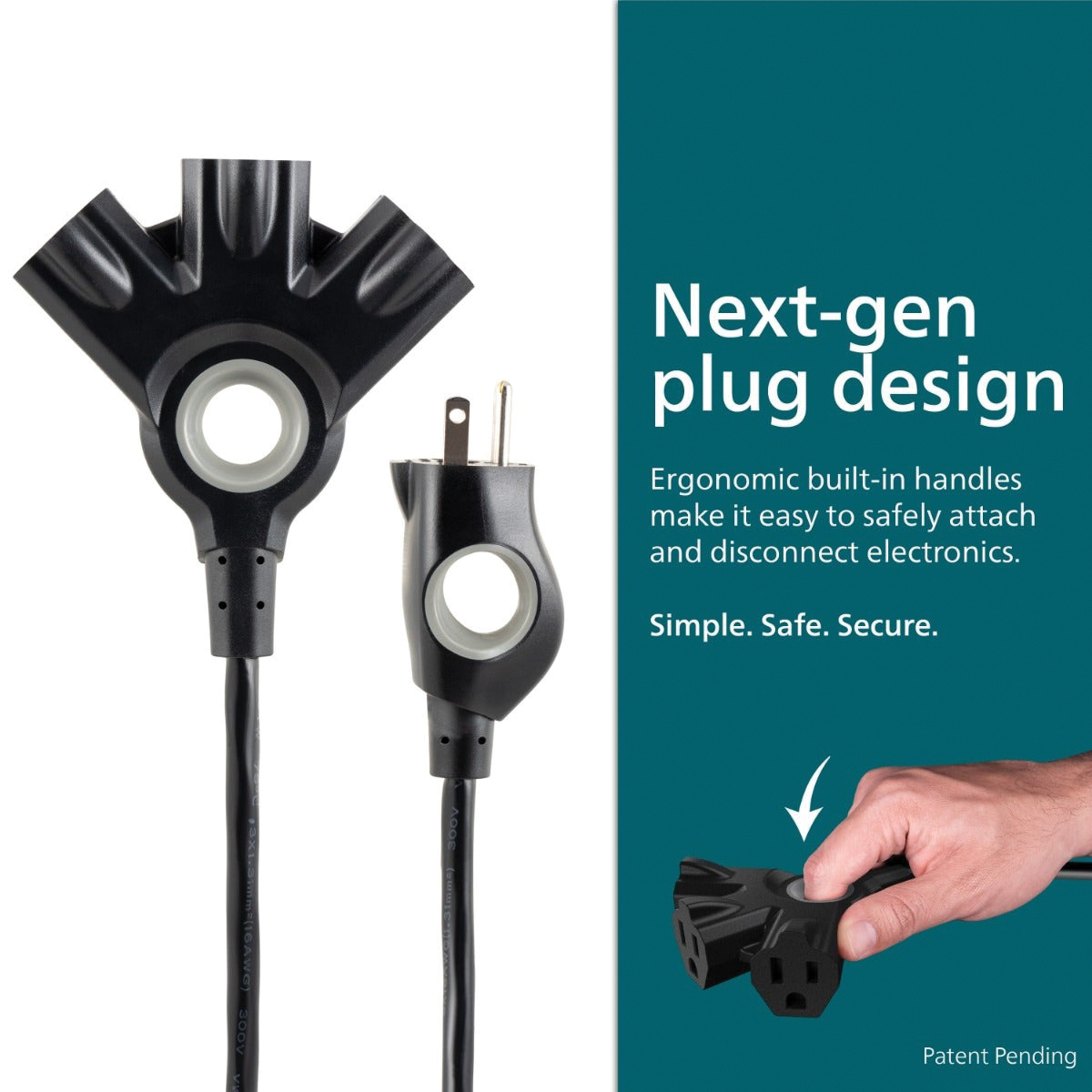 Extension Cord with 3-Way Power Block, Philips, 16/3 AWG Cable, Grounded Plug, 3-Socket, 13 A, 125 V - 2
