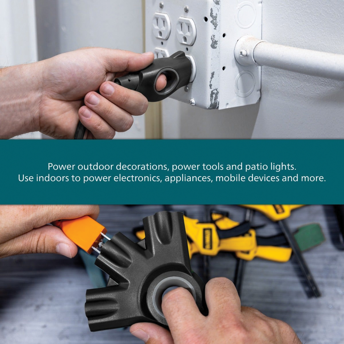 Extension Cord with 3-Way Power Block, Philips, 16/3 AWG Cable, Grounded Plug, 3-Socket, 13 A, 125 V - 5