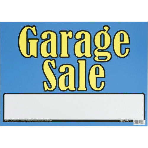 Hillman 842584 Sign, Garage Sale, Yellow Legend, Blue Background, Plastic, 10 in H x 14 in W Dimensions