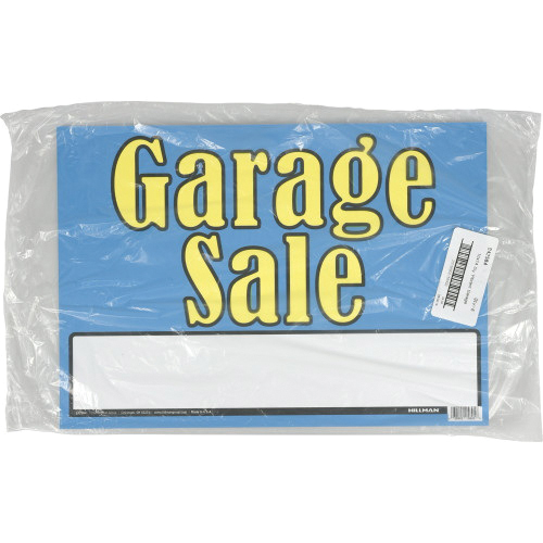 Hillman 842584 Sign, Garage Sale, Yellow Legend, Blue Background, Plastic, 10 in H x 14 in W Dimensions
