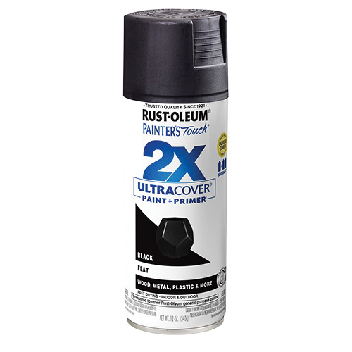 Painter's Touch 2X Ultra Cover 334020 Spray Paint, Flat, Black, 12 oz, Aerosol Can