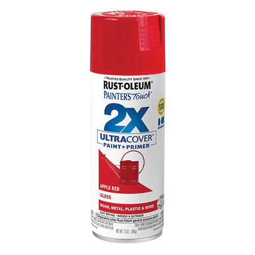 Painter's Touch 2X Ultra Cover 334024 Spray Paint, Gloss, Apple Red, 12 oz, Aerosol Can