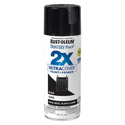 Painter's Touch 2X Ultra Cover 334026 Spray Paint, Gloss, Black, 12 oz, Aerosol Can