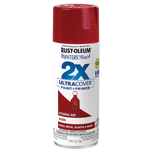 Painter's Touch 2X Ultra Cover 334030 Spray Paint, Gloss, Colonial Red, 12 oz, Aerosol Can