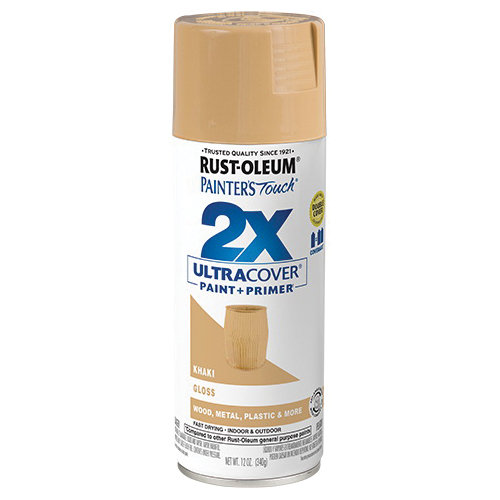 Painter's Touch 2X Ultra Cover 334037 Spray Paint, Gloss, Khaki, 12 oz, Aerosol Can