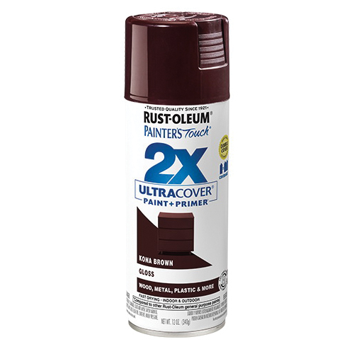 Painter's Touch 2X Ultra Cover 334038 Spray Paint, Gloss, Kona Brown, 12 oz, Aerosol Can