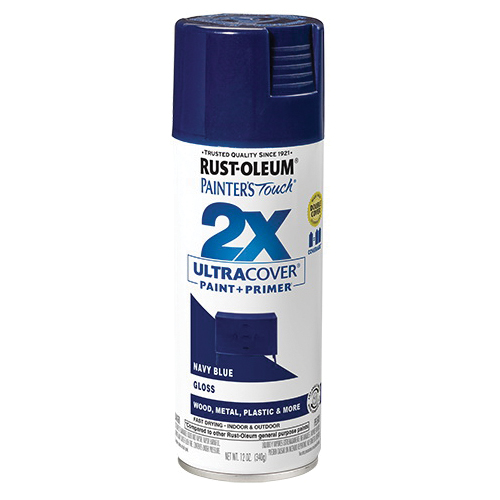 Painter's Touch 2X Ultra Cover 334041 Spray Paint, Gloss, Navy Blue, 12 oz, Aerosol Can