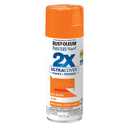 Painter's Touch 2X Ultra Cover 334043 Spray Paint, Gloss, Real Orange, 12 oz, Aerosol Can