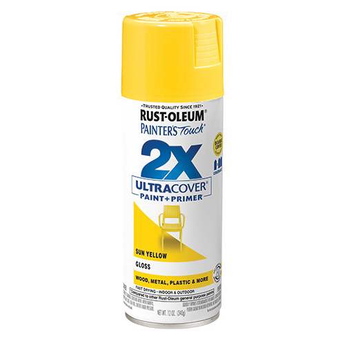 Painter's Touch 2X Ultra Cover 334046 Spray Paint, Gloss, Sun Yellow, 12 oz, Aerosol Can