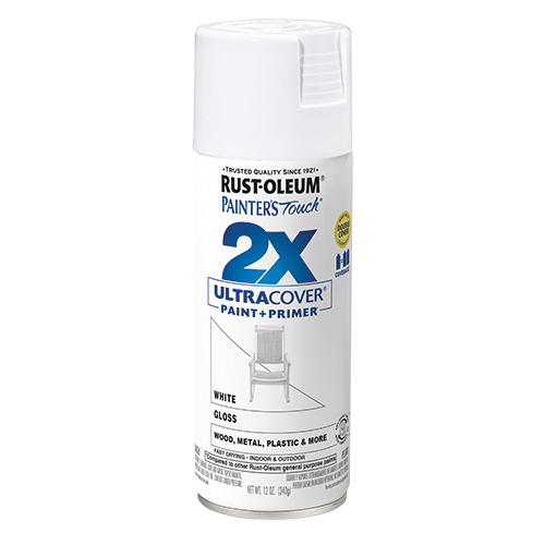 Painter's Touch 2X Ultra Cover 334048 Spray Paint, Gloss, White, 12 oz, Aerosol Can