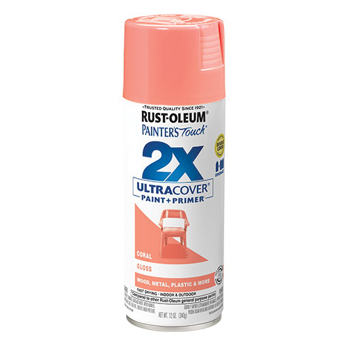 Painter's Touch 2X Ultra Cover 334052 Spray Paint, Gloss, Coral, 12 oz, Aerosol Can