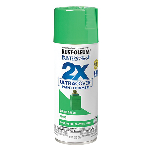 Painter's Touch 2X Ultra Cover 334055 Spray Paint, Gloss, Spring Green, 12 oz, Aerosol Can