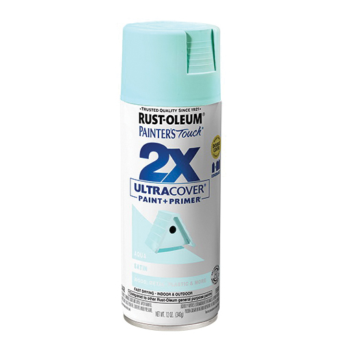 Painter's Touch 2X Ultra Cover 334059 Spray Paint, Satin, Aqua, 12 oz, Aerosol Can