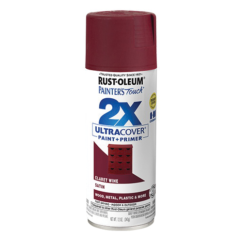 Painter's Touch 2X Ultra Cover 334062 Spray Paint, Satin, Claret Wine, 12 oz, Aerosol Can