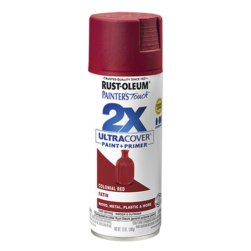 Painter's Touch 2X Ultra Cover 334063 Spray Paint, Satin, Colonial Red, 12 oz, Aerosol Can