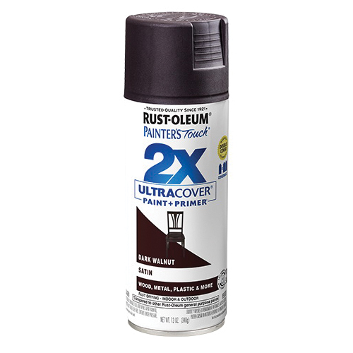 Painter's Touch 2X Ultra Cover 334064 Spray Paint, Satin, Dark Walnut, 12 oz, Aerosol Can