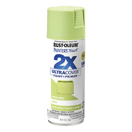 Painter's Touch 2X Ultra Cover 334070 Spray Paint, Satin, Green Apple, 12 oz, Aerosol Can