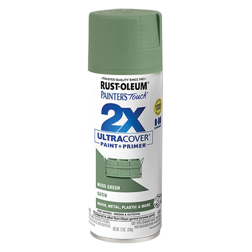 Painter's Touch 2X Ultra Cover 334075 Spray Paint, Satin, Moss Green, 12 oz, Aerosol Can