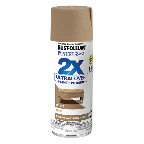 Painter's Touch 2X Ultra Cover 334076 Spray Paint, Satin, Nutmeg, 12 oz, Aerosol Can