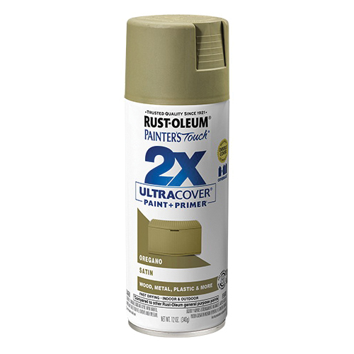 Painter's Touch 2X Ultra Cover 334077 Spray Paint, Satin, Oregano, 12 oz, Aerosol Can