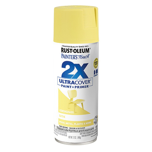 Painter's Touch 2X Ultra Cover 334081 Spray Paint, Satin, Lemon Grass, 12 oz, Aerosol Can