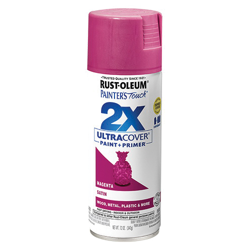 Painter's Touch 2X Ultra Cover 334087 Spray Paint, Satin, Magenta, 12 oz, Aerosol Can