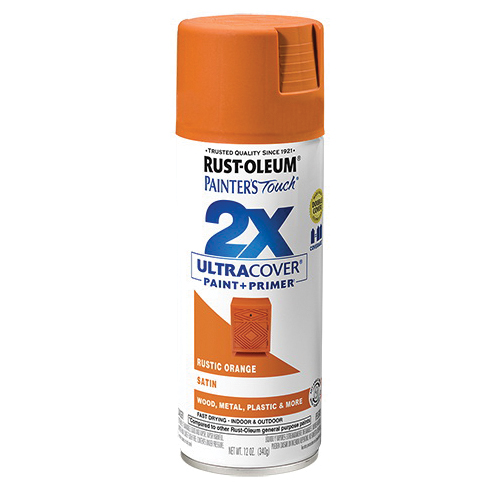 Painter's Touch 2X Ultra Cover 334089 Spray Paint, Satin, Rustic Orange, 12 oz, Aerosol Can