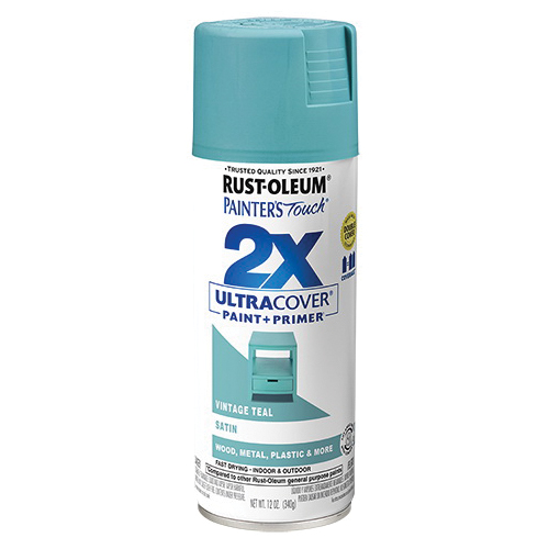 Painter's Touch 2X Ultra Cover 334090 Spray Paint, Satin, Vintage Teal, 12 oz, Aerosol Can