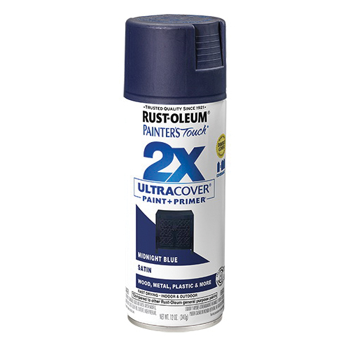 Painter's Touch 2X Ultra Cover 334091 Spray Paint, Satin, Midnight Blue, 12 oz, Aerosol Can