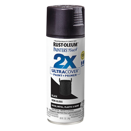 Painter's Touch 2X Ultra Cover 334097 Spray Paint, Semi-Gloss, Black, 12 oz, Aerosol Can