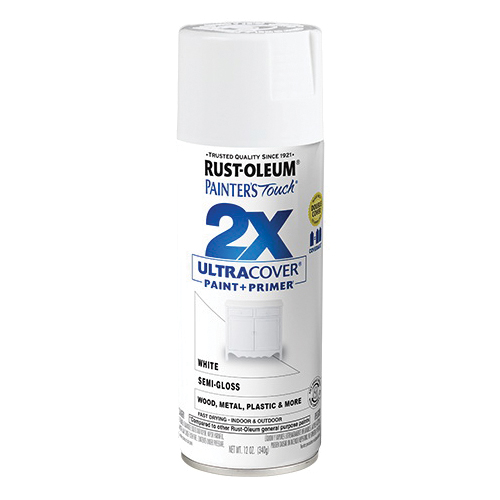 Painter's Touch 2X Ultra Cover 334098 Spray Paint, Semi-Gloss, White, 12 oz, Aerosol Can