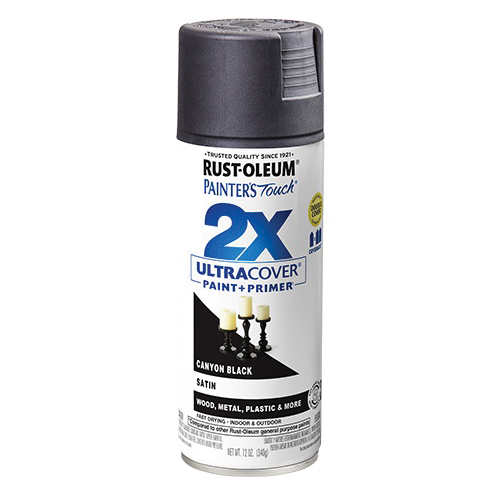 Painter's Touch 2X Ultra Cover 346951 Spray Paint, Satin, Canyon Black, 12 oz, Aerosol Can