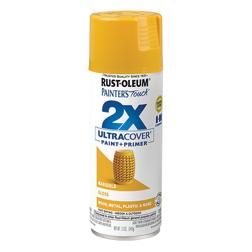Rust-Oleum Painter's Touch 2X Ultra Cover 346955 Spray Paint, Gloss, Marigold, 12 oz, Aerosol Can
