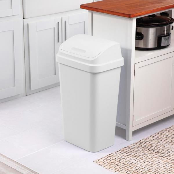 Trash Can with Lid, Sterilite, 13 gal, Plastic, Swing-Top, White, Textured, 13-1/2 in W, 17-1/4 in D - 2