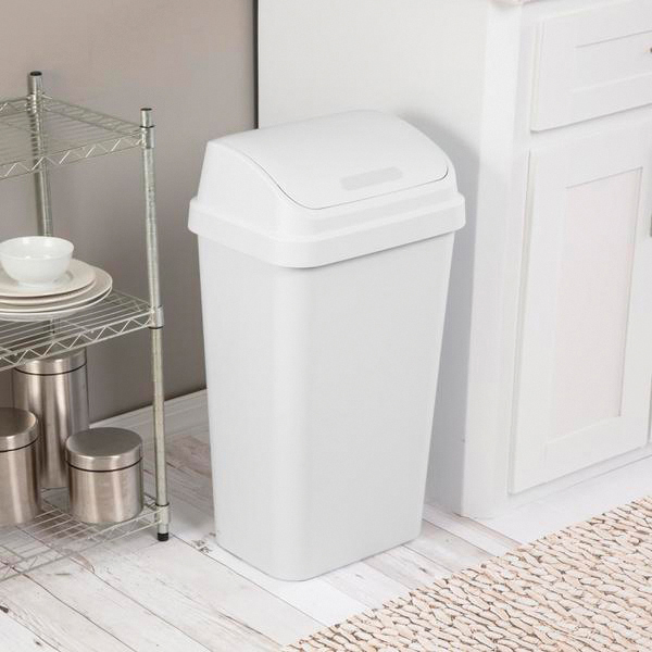 Trash Can with Lid, Sterilite, 13 gal, Plastic, Swing-Top, White, Textured, 13-1/2 in W, 17-1/4 in D - 3