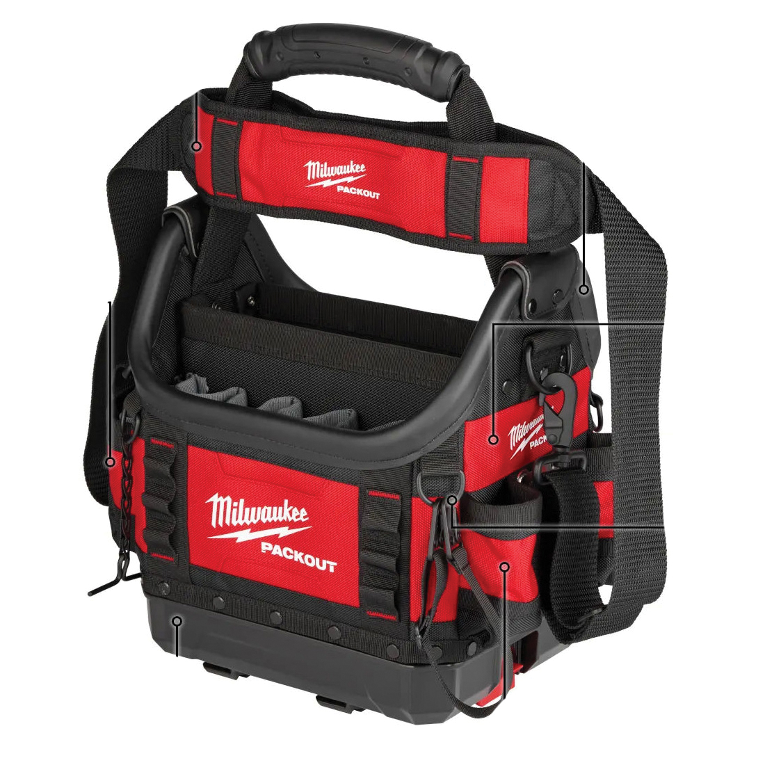 Milwaukee PACKOUT 48-22-8311 Structured Tote, 9-3/4 in W, 15 in D, 19 in H, 35 -Pocket, Polyester, Red