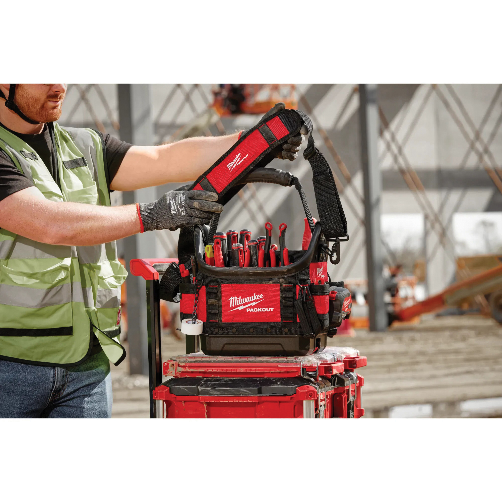 Milwaukee PACKOUT 48-22-8311 Structured Tote, 9-3/4 in W, 15 in D, 19 in H, 35 -Pocket, Polyester, Red
