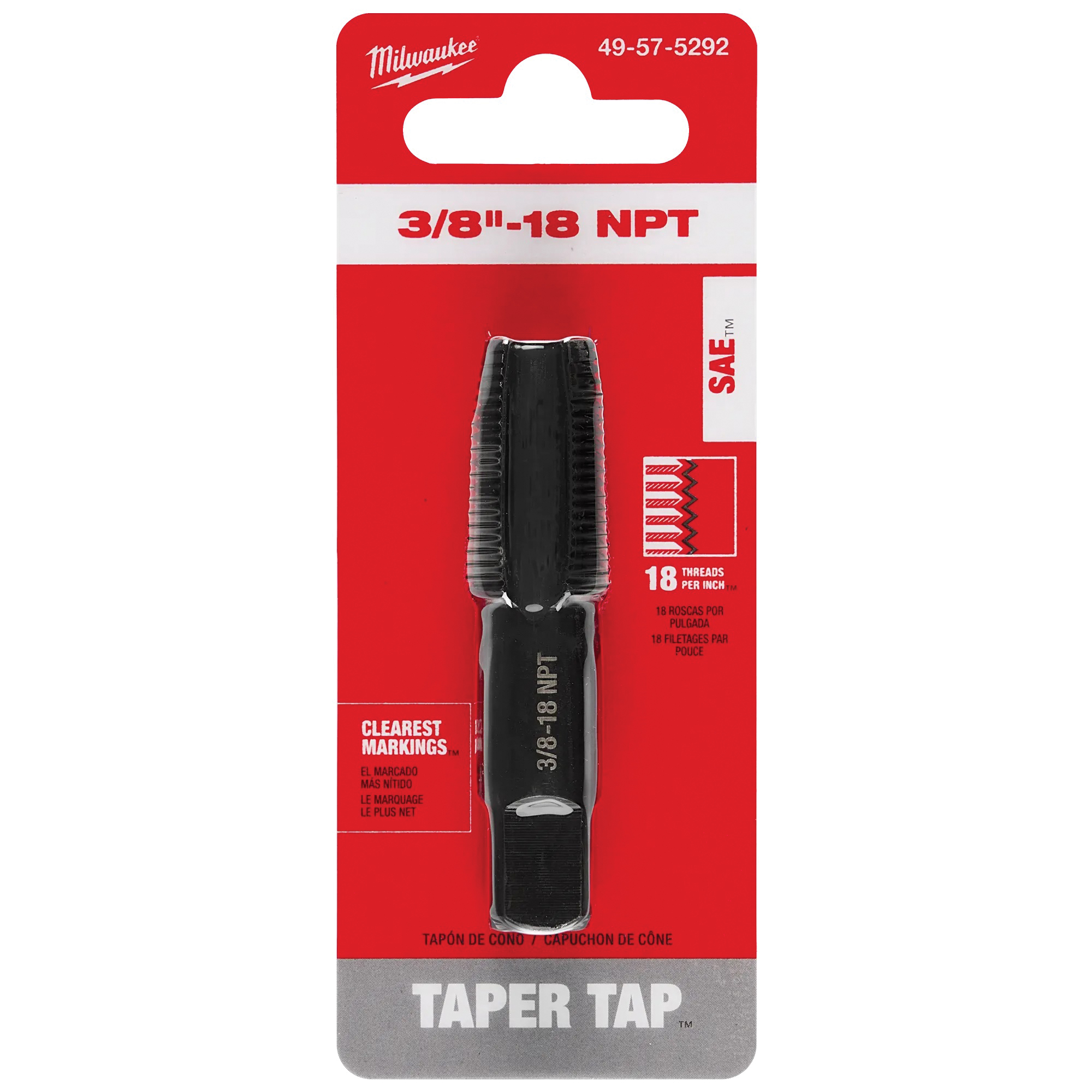 49-57-5292 Straight Flute Plug Tap, 3/8-18 Thread, NPT Thread, 4-Flute, HCS