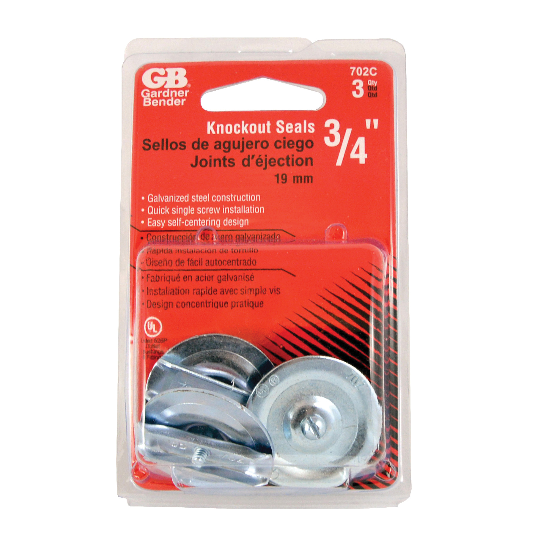 Knockout Seal, Gardner Bender, 1/2 in, Steel, Silver, Zinc-Plated - 5