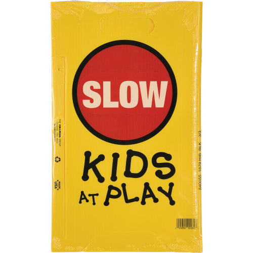Sign, Hillman, Kids At Play, Yellow Background, Plastic, 20 in H x 10 in W Dimensions - 2