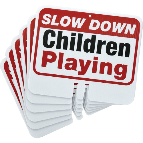 Child Safety Cone Topper Sign, Hillman, Slow Down Children Playing, White Background, Plastic - 2