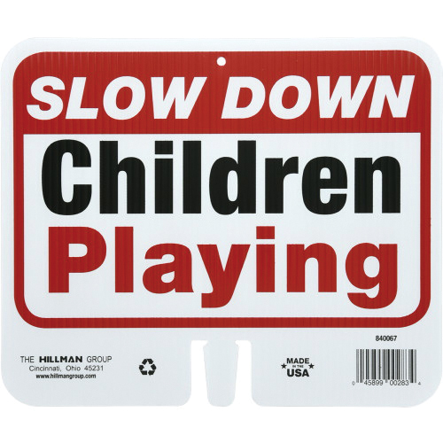 Child Safety Cone Topper Sign, Hillman, Slow Down Children Playing, White Background, Plastic - 4