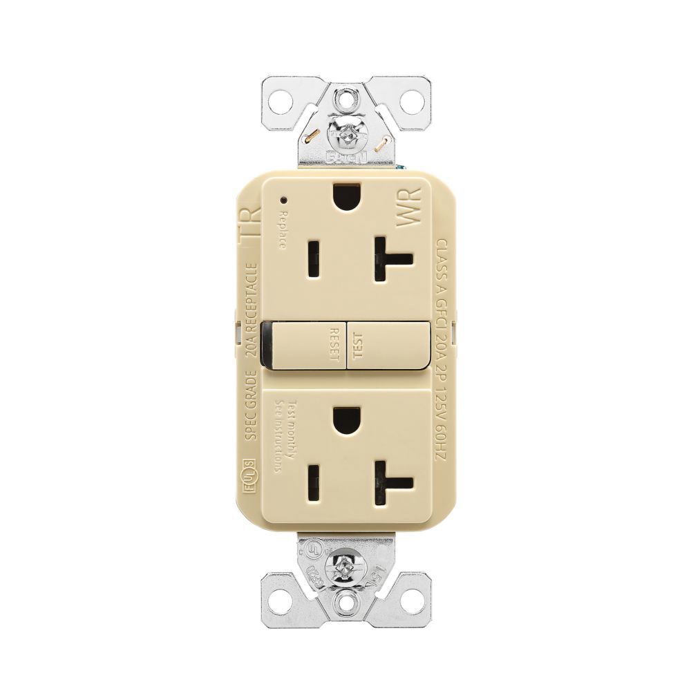 TWRGF20V Tamper and Weather-Resistant GFCI Receptacle, 125 V, 20 A, NEMA: NEMA 5-20R, Back, Side Wiring