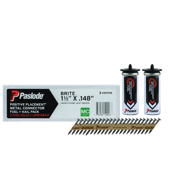 650936 Fuel and Nail Pack, 1-1/2 in L, Brite, Smooth Shank