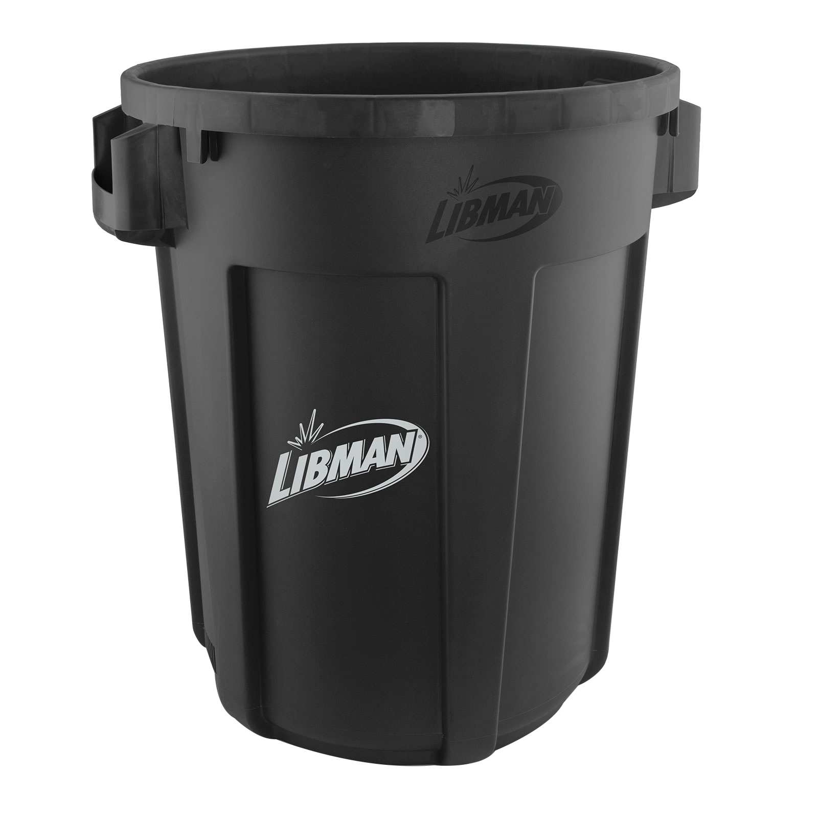 1385 Trash Can, 32 gal Capacity, Polyethylene, Black, Snap-On Rounded Closure